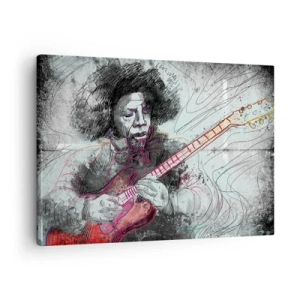 Quadro su tela - Stampe su Tela - Ritratto artistico di un chitarrista nella tecnica dello schizzo - 70x50cm - Sulle onde della musica - Decorazione murale moderna per soggiorno e camera da letto ARTTOR