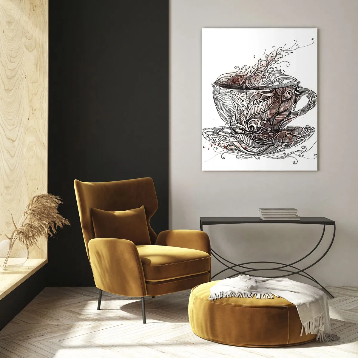 Quadro su vetro - Tazza da caffè decorativa con motivo artistico - 80x120cm - Il tè fa bene a tutto - Decorazione murale moderna per soggiorno e camera da letto ARTTOR