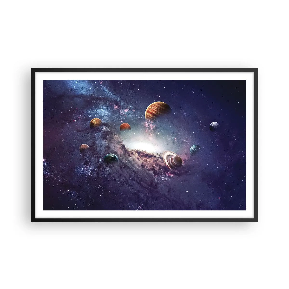 Poster in cornice nera - Sistema solare danzante - 91x61 cm