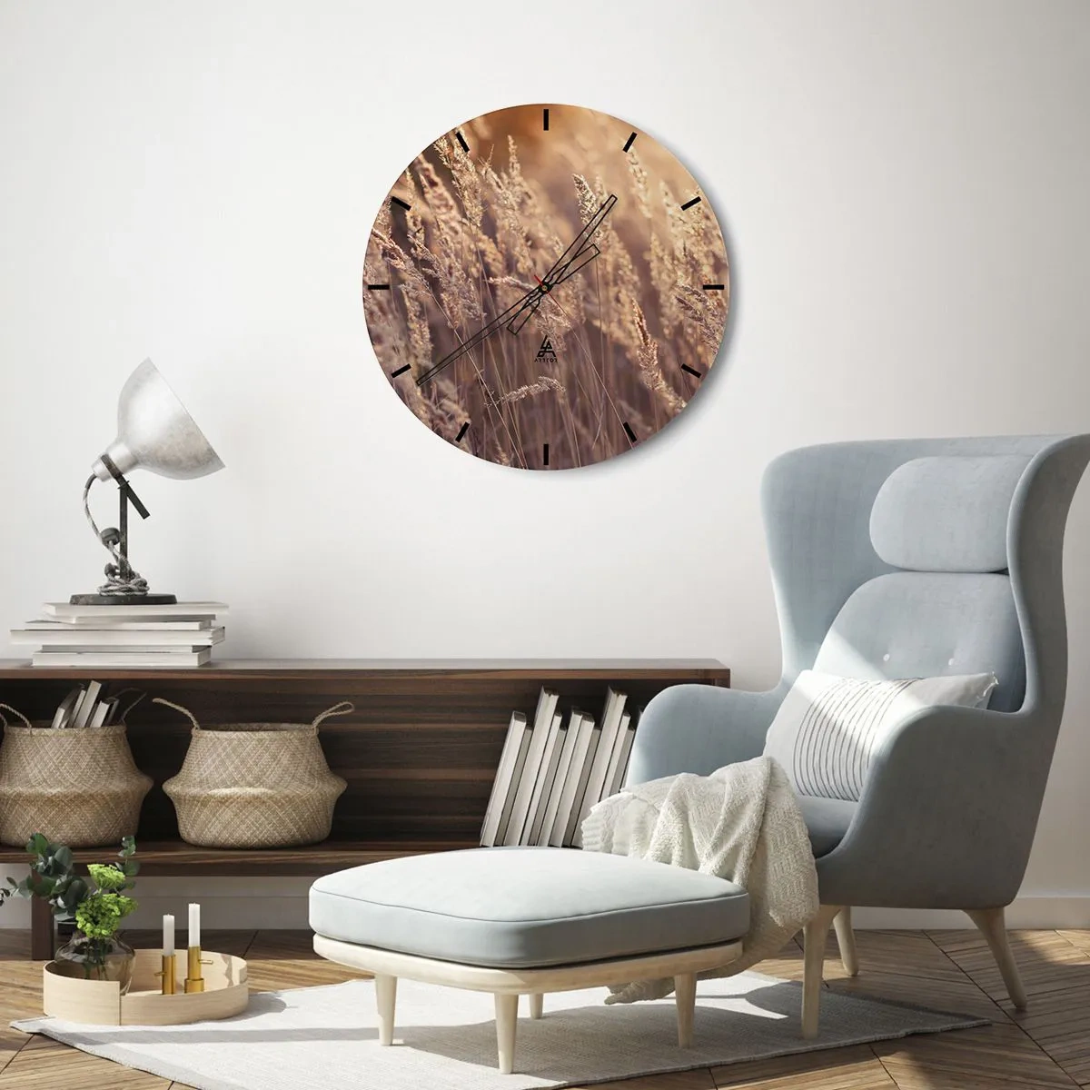 Orologio da parete - Orologio in Vetro - Erbe dorate nella luce del tramonto autunnale - 30x30cm - Pronti a salutare l'autunno - Decorazione murale moderna per soggiorno, cucina e camera da letto ARTTOR