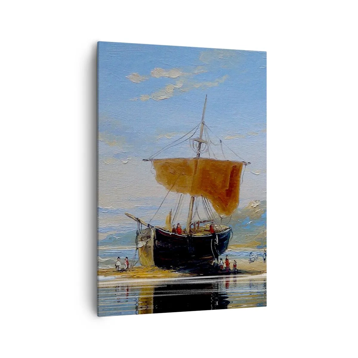 Quadro su tela - Stampe su Tela - Una nave in riva al mare in una giornata di sole - 70x100cm - Acqua, terra, aria - Decorazione murale moderna per soggiorno e camera da letto ARTTOR