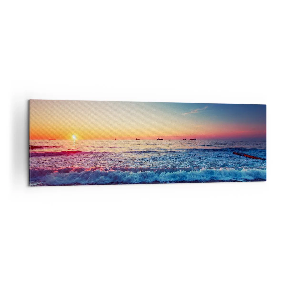 Quadro su tela - Stampe su Tela - Tramonto su un mare calmo con onde - 160x50cm - Cosa c'è dietro l'orizzonte? - Decorazione murale moderna per soggiorno e camera da letto ARTTOR
