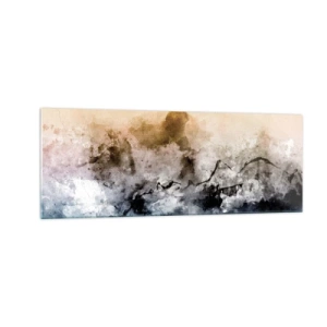 Quadro su vetro - Paesaggio astratto con nebbia e colori tenui - 140x50cm - Immersi in una nuvola di nebbia - Decorazione murale moderna per soggiorno e camera da letto ARTTOR