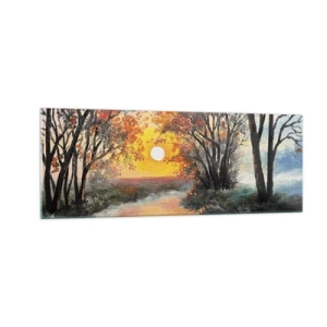 Quadro su vetro - Tramonto sul fiume in un paesaggio autunnale - 140x50cm - Atmosfera autunnale - Decorazione murale moderna per soggiorno e camera da letto ARTTOR