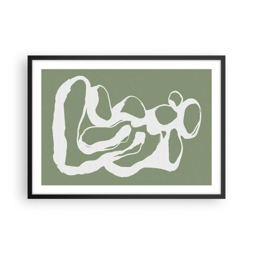 Poster in cornice nera - Forme organiche in bianco su sfondo verde - 70x50cm - Il richiamo dello spazio - Decorazione murale moderna per soggiorno e camera da letto ARTTOR