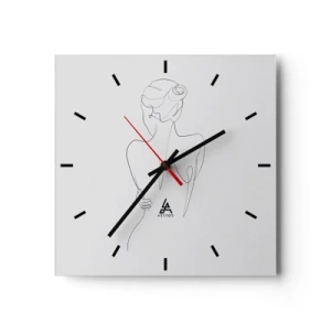 Orologio da parete - Orologio in Vetro - Una linea di contorno che mostra una silhouette femminile su uno sfondo chiaro - 30x30cm - La musica del corpo - Decorazione murale moderna per soggiorno e camera da letto ARTTOR