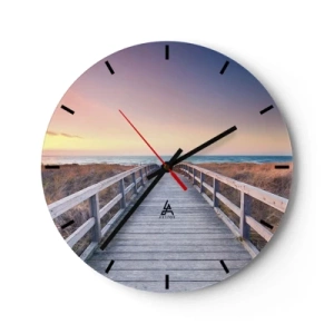 Orologio da parete - Orologio in Vetro - Sentiero in legno che conduce al mare al tramonto - 30x30cm - Aurora serale baltica - Decorazione murale moderna per soggiorno, cucina e camera da letto ARTTOR