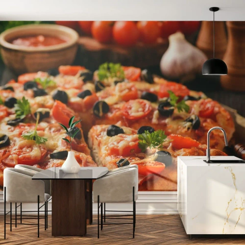 Fotomurali Autoadesivo Deluxe Sticker - Te la sei nuovamente cavata - Gastronomia, Pizza, Pomodoro - 400x280 cm