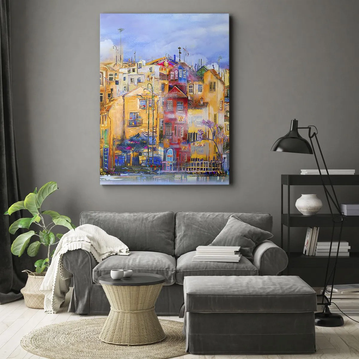 Quadro su tela - Stampe su Tela - Edifici urbani colorati in stile artistico - 80x120cm - Siamo insieme - Decorazione murale moderna per soggiorno e camera da letto ARTTOR