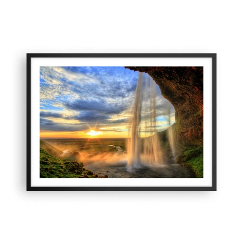 Poster in cornice nera - Una cascata illuminata dalla luce del sole sullo sfondo di un paesaggio - 70x50cm - Il mondo dietro una tenda di gocce - Decorazione murale moderna per soggiorno e camera da letto ARTTOR