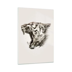 Quadro su vetro - Illustrazione geometrica di una tigre ruggente su uno sfondo chiaro - 50x70cm - Sai chi comanda - Decorazione murale moderna per soggiorno e camera da letto ARTTOR