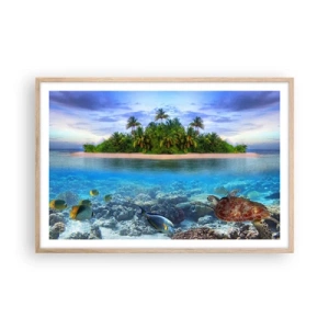 Poster in cornice rovere chiaro - L'isola del paradiso dà il benvenuto - 91x61 cm
