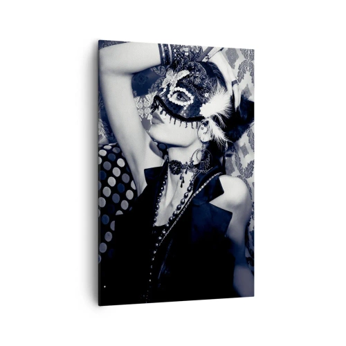 Quadro su tela - Stampe su Tela - Una donna con una maschera veneziana su uno sfondo di motivi ornamentali. - 80x120cm - Decorazioni, ornamenti, modelli... - Decorazione murale moderna per soggiorno e camera da letto ARTTOR