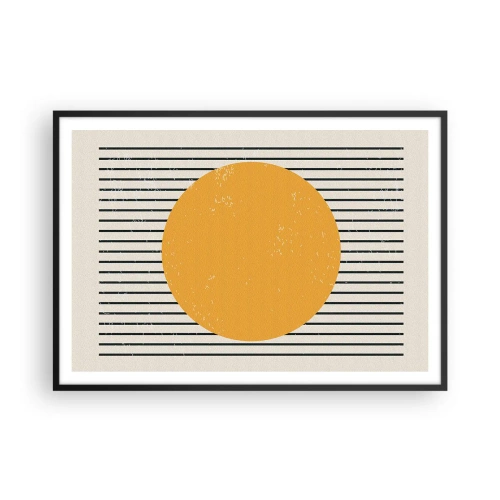 Poster in cornice nera - Un cerchio giallo su uno sfondo di linee orizzontali bianche e nere - 100x70cm - La forza della semplicità - Decorazione murale moderna per soggiorno e camera da letto ARTTOR