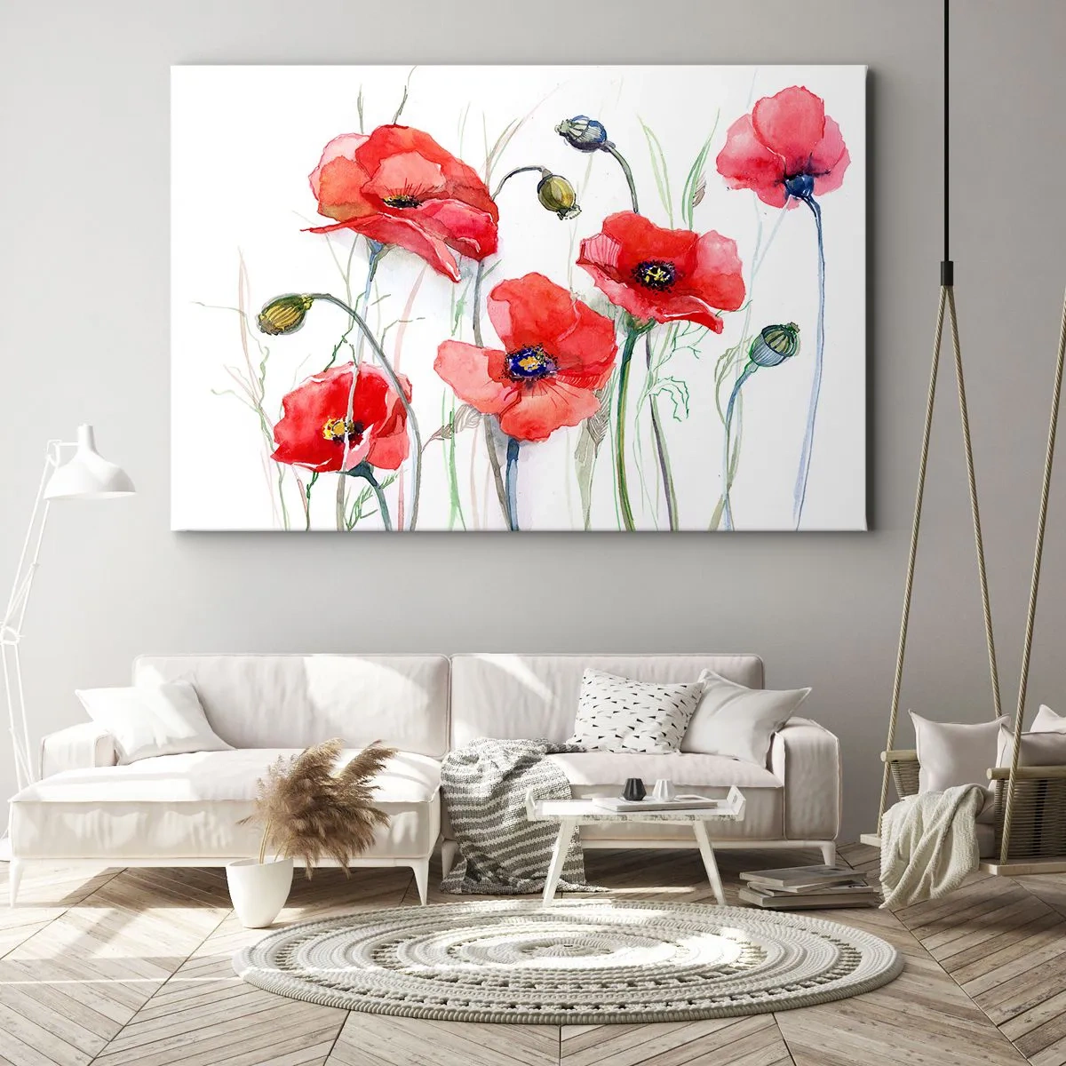 Quadro su tela - Stampe su Tela - Papaveri acquerellati su uno sfondo delicato - 70x50cm - Fiori polacchi - Decorazione murale moderna per soggiorno e camera da letto ARTTOR