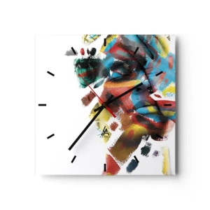 Orologio da parete - Orologio in Vetro - Ritratto astratto dai colori vivaci - 30x30cm - Personalità colorata - Decorazione murale moderna per soggiorno e camera da letto ARTTOR