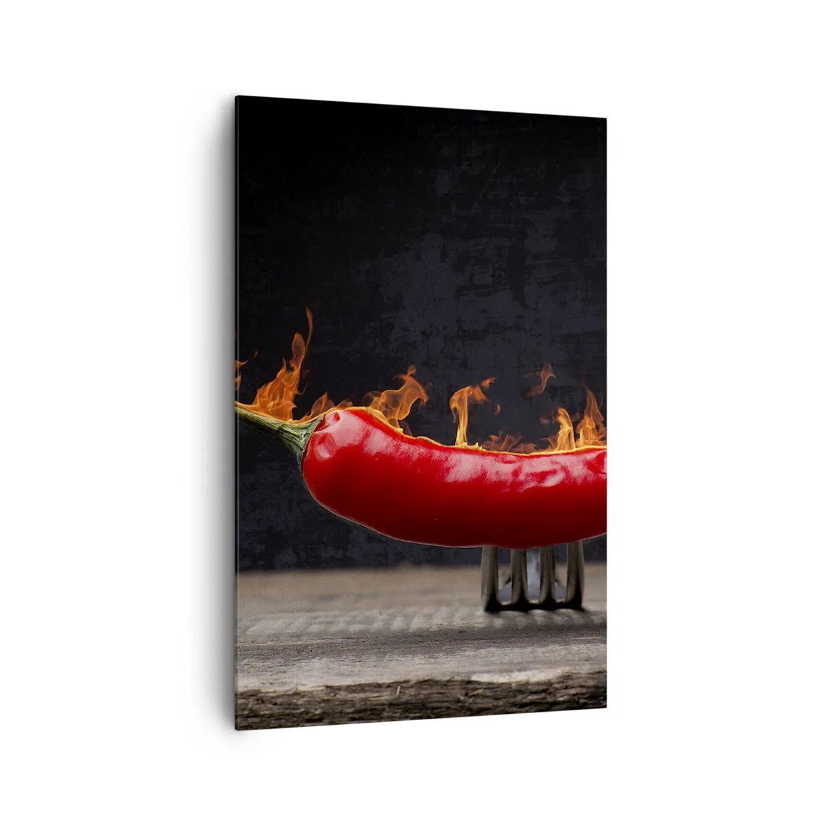 Quadro su tela - Stampe su Tela - Peperone rosso fiammeggiante su una forchetta - 80x120cm - Stuzzichino infuocato - Decorazione murale moderna per soggiorno e camera da letto ARTTOR