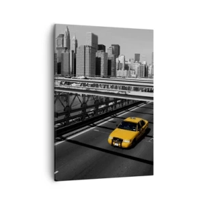 Quadro su tela - Stampe su Tela - Taxi giallo su un ponte con vista sullo skyline di New York - 50x70cm - Il colore della grande città - Decorazione murale moderna per soggiorno e camera da letto ARTTOR