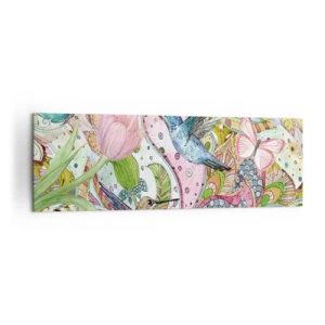 Quadro su tela - Stampe su Tela - Colibrì e farfalle colorati tra le piante - 160x50cm - Intrecciate nei rami - Decorazione murale moderna per soggiorno e camera da letto ARTTOR