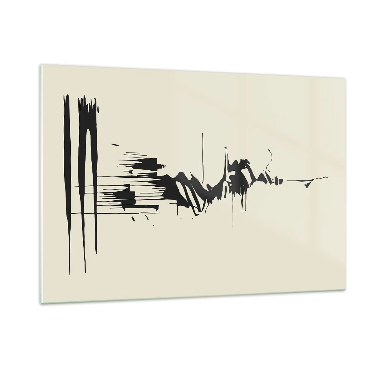 Quadro su vetro - Linee e punti neri dinamici su uno sfondo chiaro in stile astratto. - 120x80cm - Astrazione frettolosa - Decorazione murale moderna per soggiorno e camera da letto ARTTOR