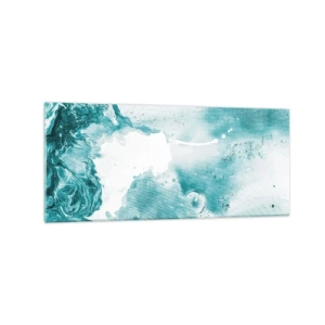 Quadro su vetro - Astrazione nei toni del blu con delicati accenti di bianco - 120x50cm - Palude blu - Decorazione murale moderna per soggiorno e camera da letto ARTTOR