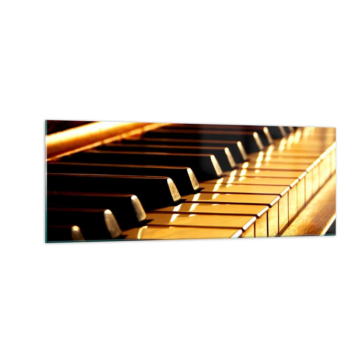 Quadro su vetro - Tastiera di pianoforte illuminata da luce dorata - 140x50cm - Possibilità illimitate - Decorazione murale moderna per soggiorno e camera da letto ARTTOR