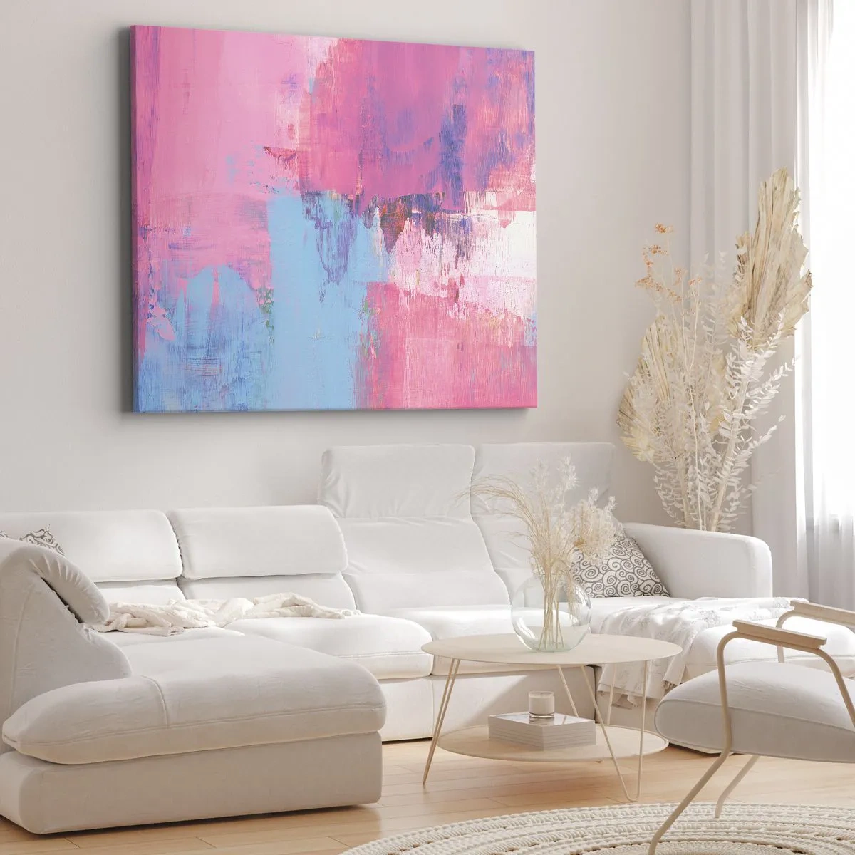 Quadro su tela - Stampe su Tela - Composizione astratta in rosa e blu - 70x50cm - Rosa, blu e un pizzico di luce - Decorazione murale moderna per soggiorno e camera da letto ARTTOR