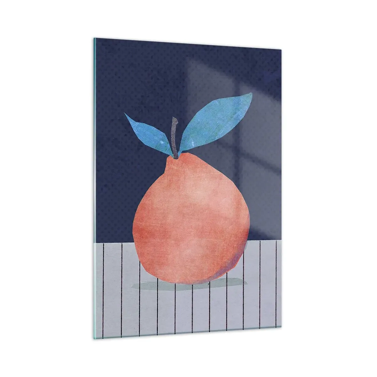 Quadro su vetro - Un frutto dalla forma astratta contro una composizione geometrica - 50x70cm - Convessità e piano - Decorazione murale moderna per soggiorno e camera da letto ARTTOR