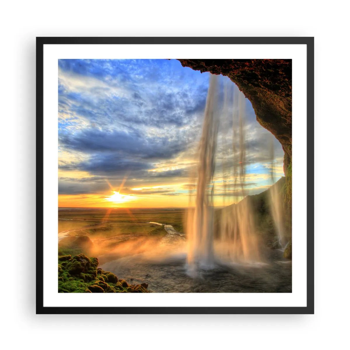 Poster in cornice nera - Il mondo dietro una tenda di gocce - 60x60 cm