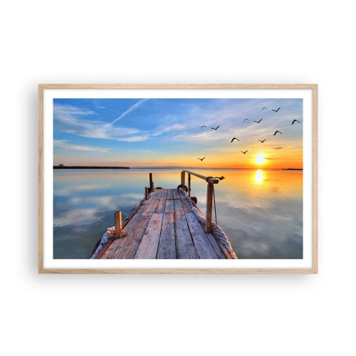 Poster in cornice rovere chiaro - Camminando verso il sole - 91x61 cm