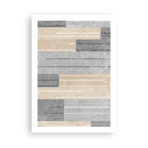 Poster - Una moderna composizione geometrica nei toni del grigio e del beige - 50x70cm - Composizione: rigare dritto - Decorazione murale moderna per soggiorno e camera da letto ARTTOR