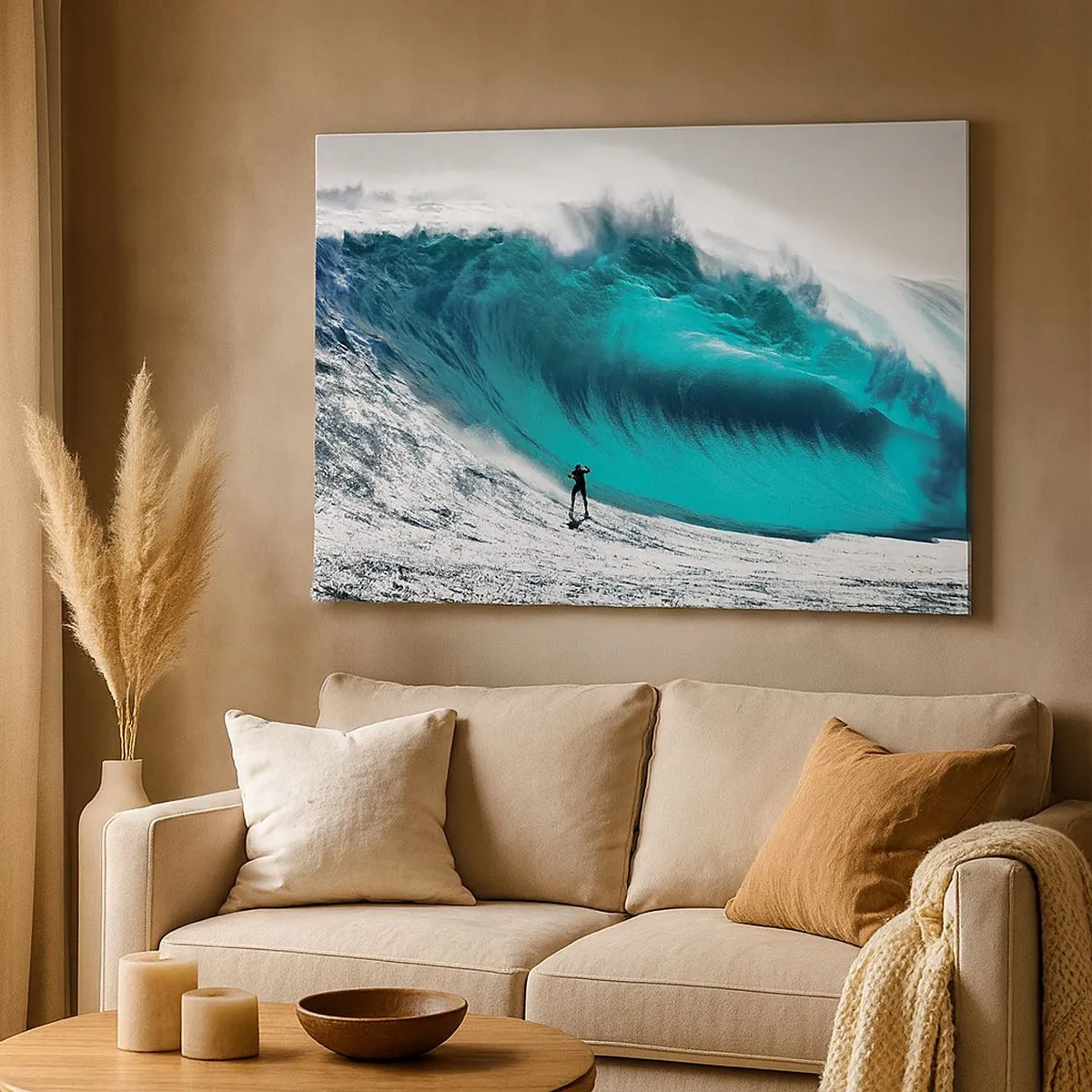 Quadro su tela - Stampe su Tela - Surfista di fronte a un'onda enorme - 70x50cm - Sfida accettata - Decorazione murale moderna per soggiorno e camera da letto ARTTOR