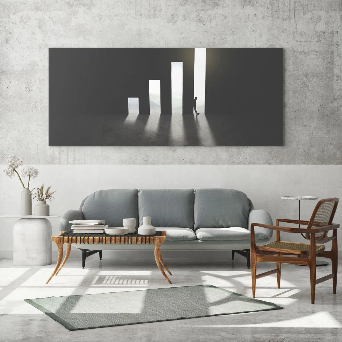 Quadro su vetro - Crescita simbolica sotto forma di passaggi illuminati dalla luce - 120x50cm - Successo - impressione - Decorazione murale moderna per soggiorno e camera da letto ARTTOR