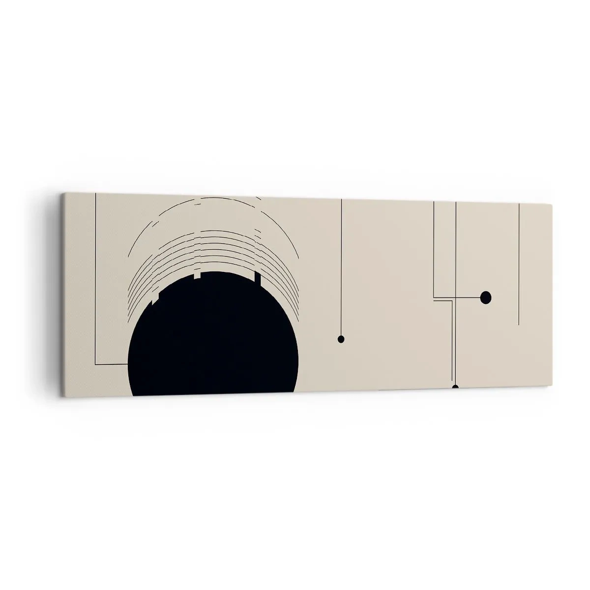 Quadro su tela - Stampe su Tela - Linee geometriche nere e un cerchio su uno sfondo beige - 140x50cm - Composizione elastica e dinamica - Decorazione murale moderna per soggiorno e camera da letto ARTTOR