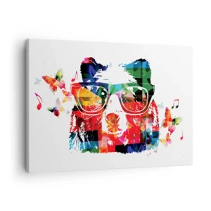 Quadro su tela - Stampe su Tela - Orso colorato con occhiali con farfalle e note musicali - 70x50cm - Mi piace! - Decorazione murale moderna per soggiorno e camera da letto ARTTOR