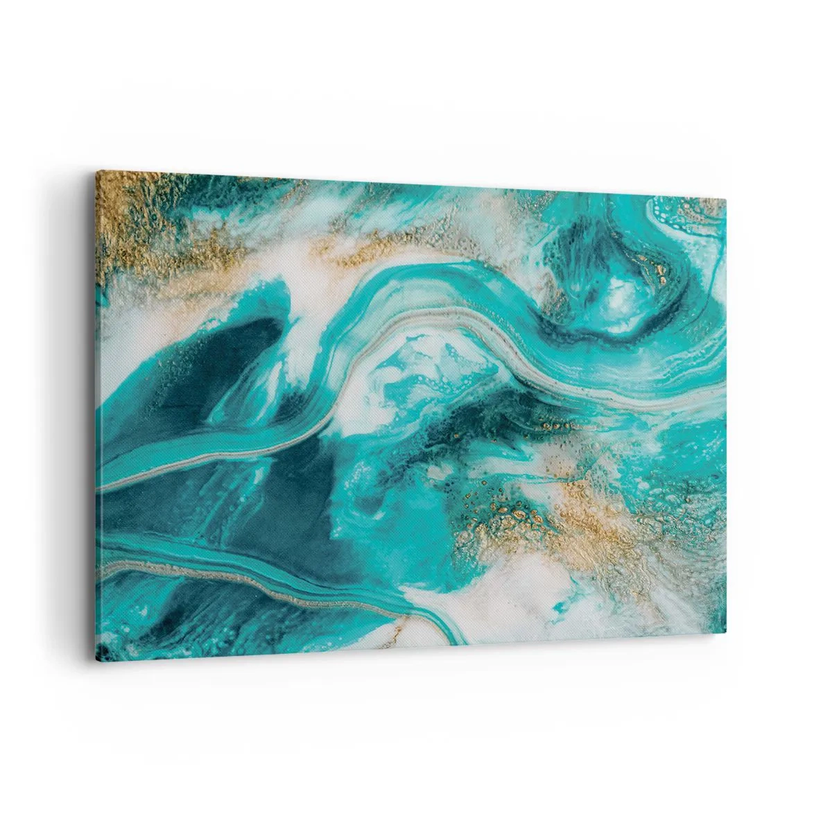 Quadro su tela - Stampe su Tela - Astrazione turchese con accenti bianchi e dorati - 120x80cm - Il fiume d'oro - Decorazione murale moderna per soggiorno e camera da letto ARTTOR