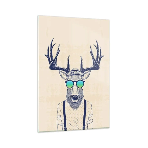 Quadro su vetro - Cervo stilizzato con occhiali da sole - 80x120cm - E chi ti aspettavi? - Decorazione murale moderna per soggiorno e camera da letto ARTTOR