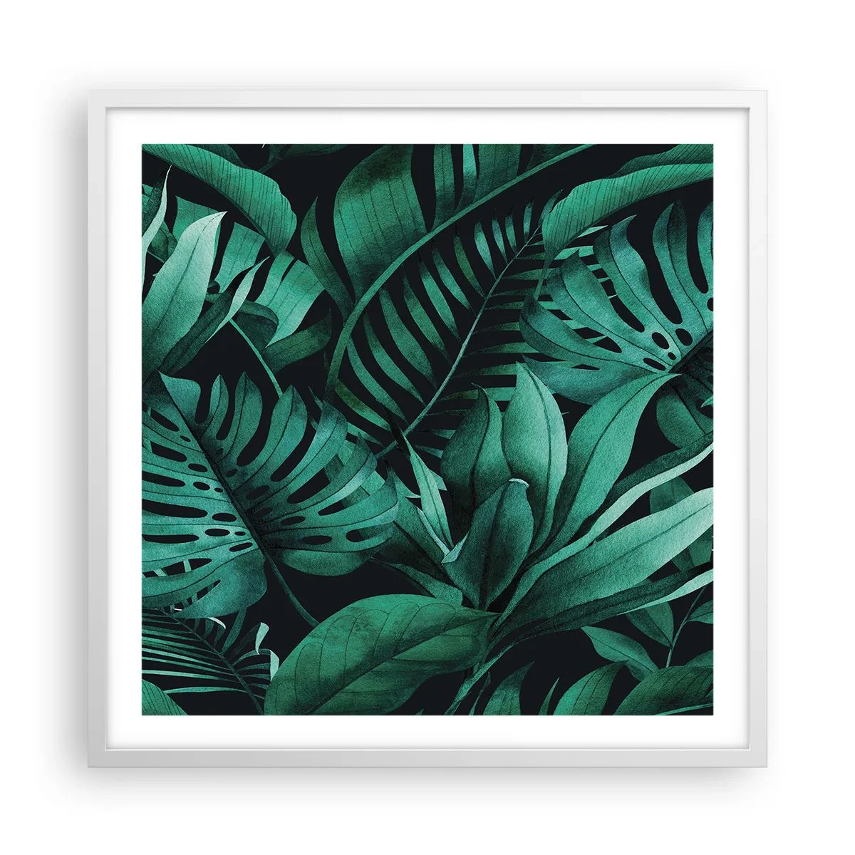 Poster in cornice bianca - Dal profondo del verde tropicale - 60x60 cm