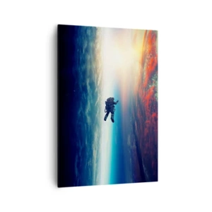 Quadro su tela - Stampe su Tela - Un astronauta che fluttua nello spazio sopra una Terra colorata - 70x100cm - Affrontando l'universo - Decorazione murale moderna per soggiorno e camera da letto ARTTOR