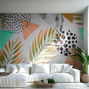Fotomurali Premium Canvas - Decorazione con foglie di palma - Foglia di palma, Grafica, Pezzo - 150x105 cm