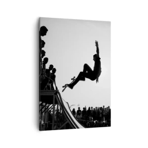 Quadro su tela - Stampe su Tela - Scena di skateboard in bianco e nero su una rampa - 50x70cm - Protagonisti e spettatori - Decorazione murale moderna per soggiorno e camera da letto ARTTOR