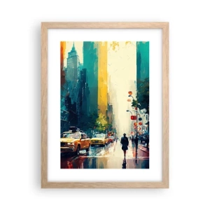 Poster in cornice rovere chiaro - New York: qui anche la pioggia è colorata - 30x40 cm