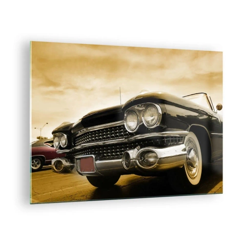 Quadro su vetro - La parte anteriore di un'auto d'epoca in un elegante stile retrò - 70x50cm - Il classico non è mai fuori moda - Decorazione murale moderna per soggiorno e camera da letto ARTTOR