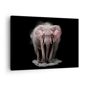 Quadro su tela - Stampe su Tela - Un'interpretazione artistica di un elefante rosa su sfondo nero - 70x50cm - Non pensare all'elefante rosa! - Decorazione murale moderna per soggiorno e camera da letto ARTTOR
