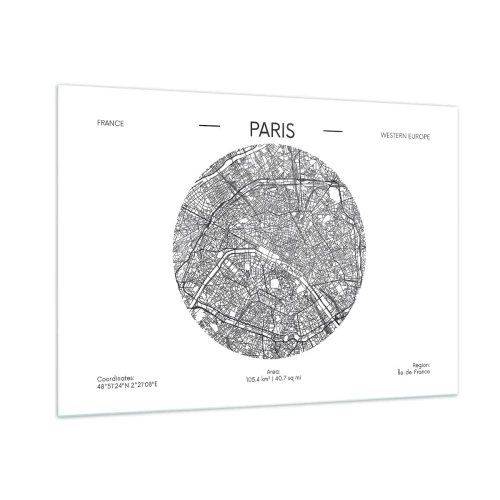 Quadro su vetro - Una mappa circolare di Parigi in illustrazione in bianco e nero - 100x70cm - Anatomia di Parigi - Decorazione murale moderna per soggiorno e camera da letto ARTTOR