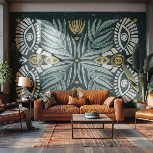 Fotomurali Standard Eco - Un motivo vegetale simmetrico ispirato ai ritagli popolari - 100x70cm - Geometrie di arte popolare - Decorazione murale moderna per soggiorno e camera da letto ARTTOR