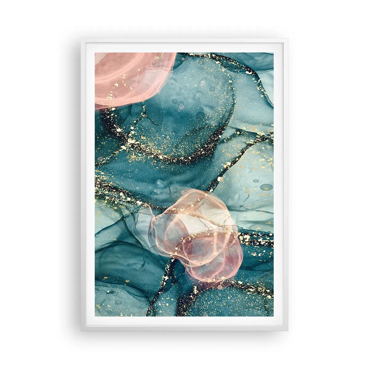 Poster in cornice bianca - Blu di seta, rosa di tulle - 70x100 cm