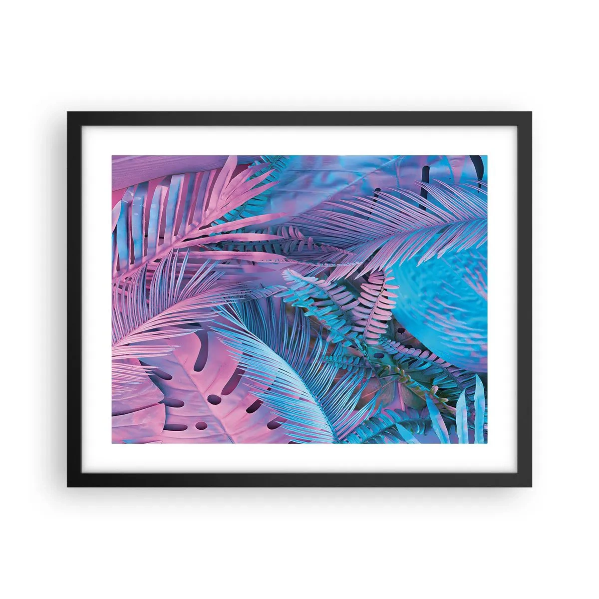 Poster in cornice nera - Tropici in rosa e blu - 50x40 cm