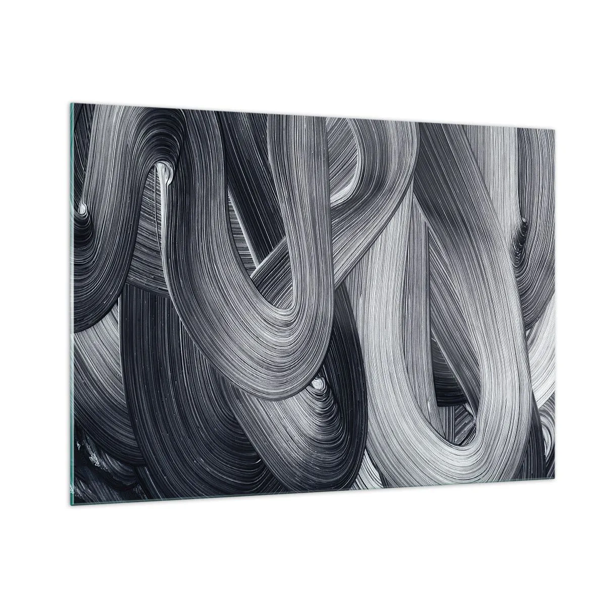 Quadro su vetro - Pennellate astratte in tonalità di nero e grigio - 100x70cm - La fluidità della realtà - Decorazione murale moderna per soggiorno e camera da letto ARTTOR
