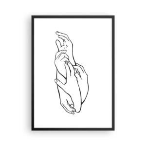Poster in cornice nera - Uno schizzo minimalista di mani giunte su uno sfondo bianco. - 50x70cm - Il tocco buono - Decorazione murale moderna per soggiorno e camera da letto ARTTOR